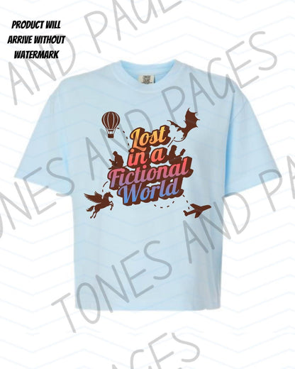 Lost in a Fiction World boxy crop shirt | Bookish & Obsessed Collection | Made in-house