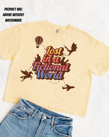 Lost in a Fiction World boxy crop shirt | Bookish & Obsessed Collection | Made in-house