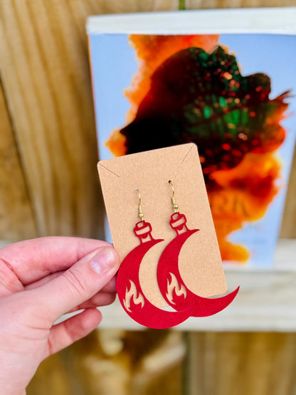 Flameroot bottle faux suede earrings | Kindreds Curse Saga | Officially licensed by Penn Cole