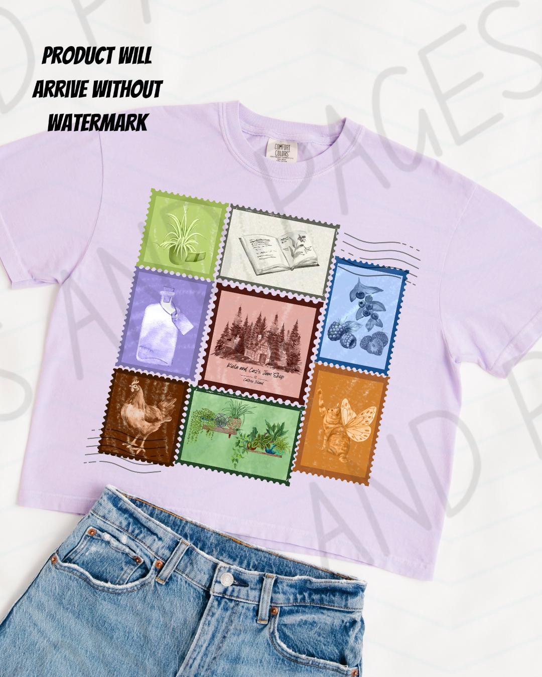 The Spellshop stamps boxy crop shirt | Made in-house | Officially licensed by Sarah Beth Durst