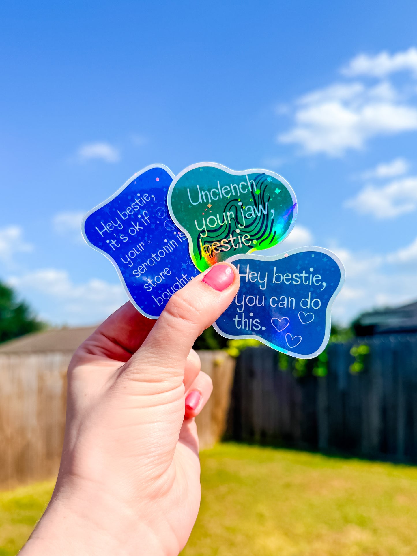 Hey Bestie mental health holographic sticker pack