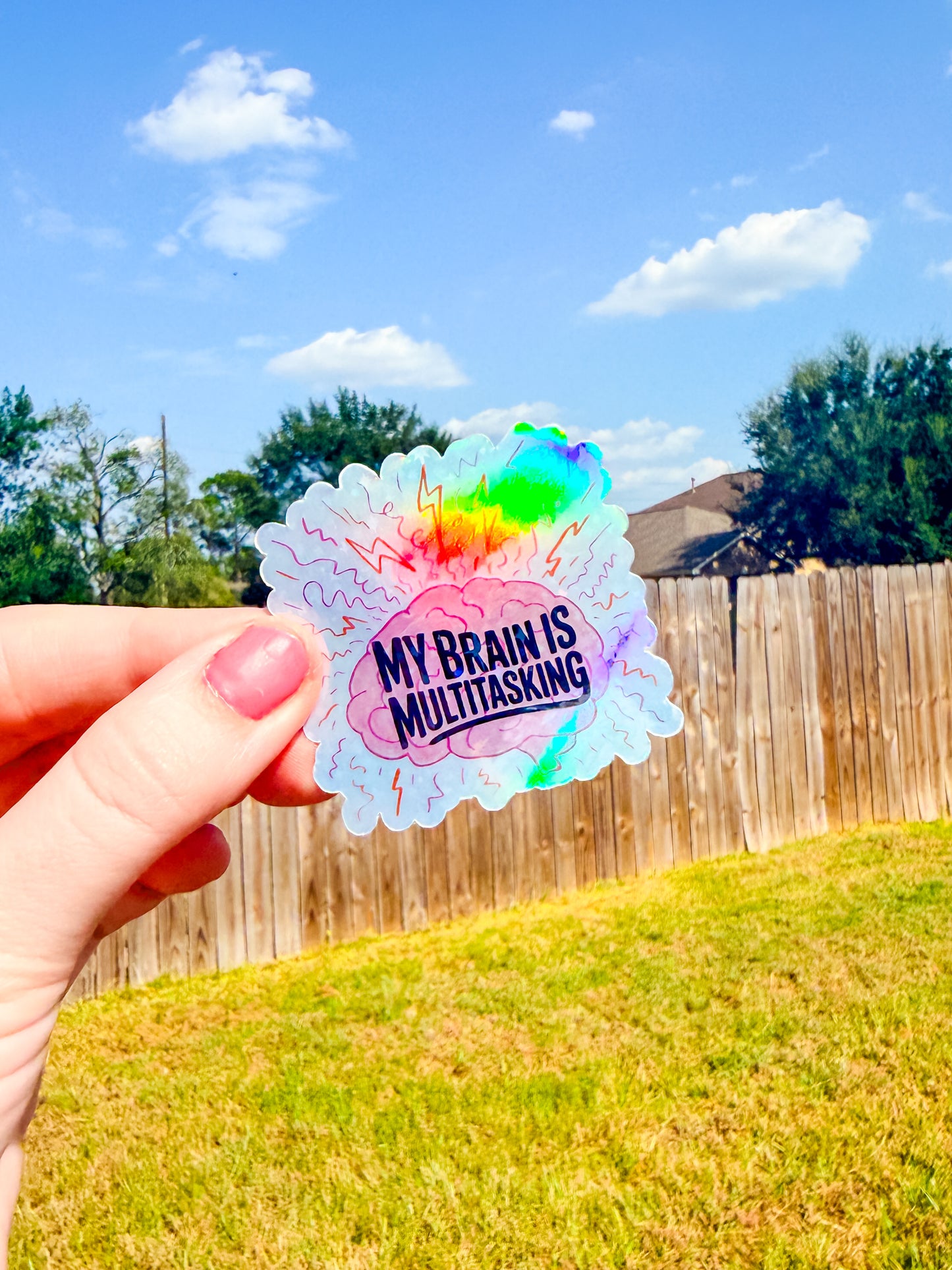 Multitasking Brain holographic sticker